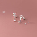 wholesale S925 Silver Korean-style Single Diamond Heart Stud Earrings Key Simple and Fresh with Threaded Earrings M02747-0-1