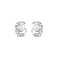 wholesale S925 Sterling Silver New Small and Original Ins High-end Luxury Geometric Irregular Inlaid Pearl Earrings for Women-EF1111/White Gold [with Sterling Silver Earplugs] 925 Silver