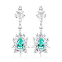 wholesale Metal material first - Shipei Jewelry Green Flexible Earrings Long Drop 7*10 Paraiba 10ct2025-Paraiba Green [E3158] Main Stone 7*10