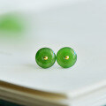 wholesale Low-key versatile 18K gold inlaid natural Hetian jadeite earrings with certificate, featuring a peace buckle jade ear ornament-0-2