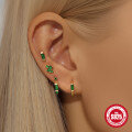 wholesale S925 Sterling Silver Geometric Square Green Zircon Tassel Earring Set, Hot-Selling in Europe and America-0-2