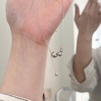 wholesale S925 Sterling Silver Bead Tassel Plain Silver Necklace, Fashion Minimalist Versatile Personality Collarbone Chain Gift for Best Friend-Lucky Bead Tassel Necklace 925 Silver