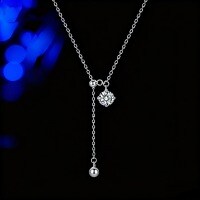 Sterling Silver Moissanite Adjustable Tassel Pendant Necklace for Women-White gold pull-out necklace with 80-point moissanite, D color, and GRA certificate.