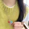 wholesale S925 Sterling Silver Enamel Resin Colorful Candy M&M Round Pendant Ins Style Versatile Necklace for Women-0-2