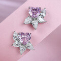 wholesale 925 Silver Jewelry Bezel-Set Fancy Color Diamond Pink Diamond 8*8 Heart Stud Earrings Light Luxury Elegant Earrings for Women-0-3