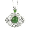 wholesale [925 Sterling Silver] With certificate, Hetian jade pendant, retro Chinese-style silver-inlaid jade costume Hanfu accessory, Ruyi longevity lock necklace-0-4