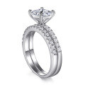 wholesale 925 Sterling Silver Classic Four-Prong Wedding Ring Set with Shared Prong Band for Women-0-4