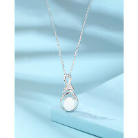 wholesale 925 Sterling Silver Synthetic Opal Necklace for Women,-Platinum 925 silver