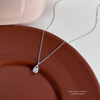 wholesale S925 Sterling Silver minimalist water drop zircon necklace for women with a subtle diamond accent-Platinum 925 silver