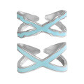 wholesale S925 Sterling Silver Original Niche Design Minimalist Hollow Double-Layer Cross Blue Drip Glaze Open Adjustable Ring for Women-0-4