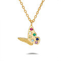 wholesale S925 silver gold-plated with multi-color zirconia butterfly necklace set, designed as a delicate collarbone chain, bracelet, and earrings-0-4