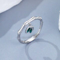 wholesale S925 Sterling Silver "Bamboo with Green Leaves" Openable Adjustable Ring for Women, Niche Design with High-End Feel, Available for Wholesale-0-1
