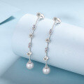wholesale S925 Sterling Silver Moissanite Earrings for Women, Freshwater Pearl Ear Accessories, Long Drop Style, Versatile and Elegant Dangle Earrings, Ready to Ship Wholesale-0-2