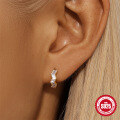 wholesale S925 Sterling Silver Geometric Square Diamond Ear Hoops with Classic Teardrop Zirconia Inlay, Elegant and Exquisite-0-2