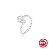 wholesale S925 Sterling Silver Geometric Diamond Ring, Minimalist Style, Luxury Wedding Band-White Gold#2 Opening adjustable