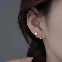 wholesale 925 Sterling Silver Korean-style Trendy Versatile High-end Spiral Beaded Star Stud Earrings-S-shaped heart earrings - gold - /pair 925 silver