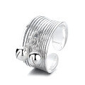 wholesale S925 Sterling Silver Retro Vintage Heavy Duty Wide Textured Bell Pendant Ring Trendy Open Adjustable Finger Ring-0-5