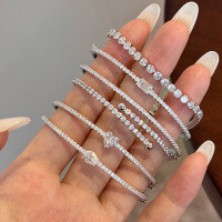 wholesale S925 Sterling Silver Light Luxury Geometric Row Diamond Design Fashionable High-End Pear-Shaped Summer Bracelet for Women-Rose gold and white diamonds DY170017-SR-WH>925 silver