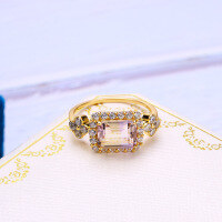 wholesale S925 Sterling Silver Geometric Ametrine Cherry Blossom Ring with White Zircon for Women, Fashionable and Versatile Light Jewelry-Fashion Ametrine Cherry Blossom Ring  Size 10