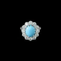 wholesale Gold Plated 925 Silver Ring with High Carbon Diamond, Turquoise Cabochon, and Floral Surround Setting for a Luxurious and Fashionable Women's Ring-Synthetic blue pine  120 catties or less US size 7 (Hong Kong size 14-15 EU size 55) Ring length approximately 55mm