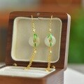 wholesale 925 Sterling Silver Enamel Bamboo Leaf and Hetian Jade Earrings with Certificate, New Chinese Style Ancient Long Tassel Ping An Kou-0-5