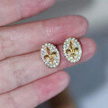 wholesale S925 Silver Gold-Tone Oval Iris Flower Fully Set with Zircon Earrings Vintage Xiaohongshu Live Broadcast-0-1