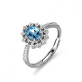 Sterling Silver Natural Blue Topaz Moissanite Ring One Carat Oval Twist Setting-0-3