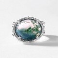 wholesale S925 Sterling Silver New Luxury Retro Natural Moss Agate Ring Women's Cross-Border Exclusive-0-2