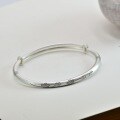 wholesale 999 Silver YONGYI Peach Push-Pull Bangle for Women, Vintage Minimalist Artistic Matte Finish Youthful Plain Adjustable Bracelet-0-0