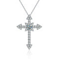 Sterling Silver Moissanite Full Pavé Cross Pendant Necklace, 50ct-0-3