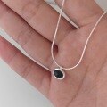 wholesale S925 Sterling Silver Oval Natural White Chalcedony Black Onyx Necklace Snake Chain Collarbone Chain Women's Versatile Simple Minimalist Luxury High-End-0-6