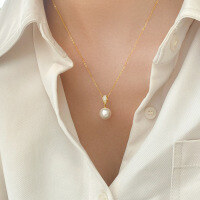 wholesale S925 Sterling Silver Simple Square Zircon Circle Ring Synthetic Pearl Necklace Ins High-End Sense Choker Y01061-S925 silver necklace gold 925 silver