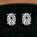 S925 Silver Four-Prong Oval Moissanite Wedding Earrings for Women-0-4
