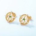 wholesale S925 Sterling Silver Gold-Plated Four-Leaf Clover Jadeite Stud Earrings, Women's Small and Chic Earrings Wholesale, New Chinese Style Fashion Trend-0-2