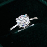 Sterling Silver Moissanite Ring, Classic Bull Head Design for Women's Proposal.-50 points (simulated diamond)  Hong Kong number 16
