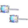 wholesale 925 Sterling Silver Four-Prong Synthetic Rainbow Moonstone Stud Earrings, Minimalist Mini Color Gradient Earrings G0899-0-4