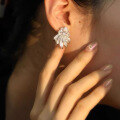 wholesale Sterling silver plated with white gold, diamond-studded three-dimensional floral earrings for women, luxurious and elegant style earrings-0-0