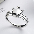 wholesale S925 Silver Vintage Antique Plated Angel Crown Ring, Chic and Fashionable Korean Style Silver Jewelry-0-0
