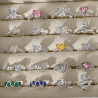 wholesale S925 Sterling Silver Cross-Border Women's Love Heart Geometric Zircon Inlaid Design Snake Ring Exquisite High-End Feel Ring-Blue DY120979-SW-BA 7