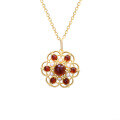 wholesale 925 Silver Vintage Royal Style Hollow Flower Pendant with Natural Garnet and Pearl Necklace for Sweaters-0-1