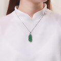 wholesale S925 Sterling Silver Natural Green Chalcedony Bean Pod Pendant, Ethereal Ice Green Chalcedony, Versatile Bean Design Mother's Day Necklace-0-4