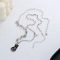 wholesale S925 Sterling Silver Letter Small Black Kitten Shape Necklace Sweet and Cool Niche Korean Style Gift Sweater Chain-0-2