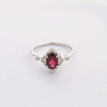 wholesale S925 Silver Japanese-style New Collection Winter Camellia Flower Rose Red Garnet Ring by Dunli Jewelry-0-1