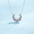 wholesale S925 Sterling Silver Moissanite Necklace for Women, Crescent Moon Smile with Inlaid Diamonds Collarbone Chain, Exquisitely Sweet and Sophisticated-0-0
