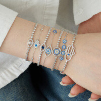 wholesale S925 Sterling Silver Evil Eye Bracelet for Women, Premium Blue Eye Design, Unique and Luxurious Style Accessory-TZ150003-SW-SP 925 silver