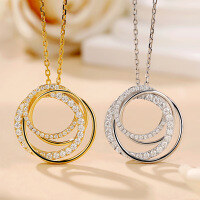 wholesale S925 Sterling Silver Four-Loop Circle Pendant Necklace for Women, Fashionable and Versatile Cross-Border Necklace with Moissanite, Inspired by Designer Styles-Gold