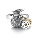 wholesale S925 sterling silver retro coin waist belt lotus money bag ring ethnic style antique good meaning index finger ring-0-4