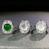 wholesale 18K Gold Emperor Green Chalcedony Ring for Women, Adjustable Opening, High Ice Cabochon Water Foam Jade, Full Diamond Style, Direct from Manufacturer-Chalcedony-CBJZ508-T (copper)  Adjustable opening