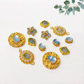 wholesale S925 gold-plated silver, natural aquamarine hand plaque with double-ear floral accents, crystal high-end DIY handmade semi-finished product-0-0