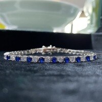 wholesale S925 Sterling Silver Cross-Border Colored Zircon Chain Unisex Wearable Tennis Chain Rainbow Prong-Set Diamond Chain Wholesale-High Carbon Diamond-Blue and White-SL025 15CM